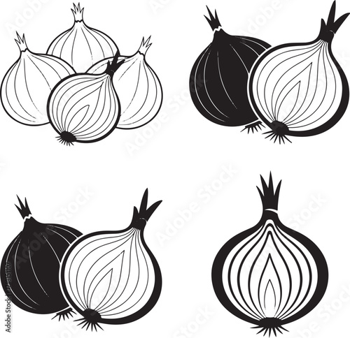 Detailed Onion Bulb Silhouette with Internal Structure on a Transparent Backdrop for Design Use
