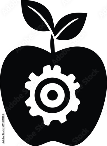 Innovative apple gear icon representing technology and natural science collaboration for a smarter future