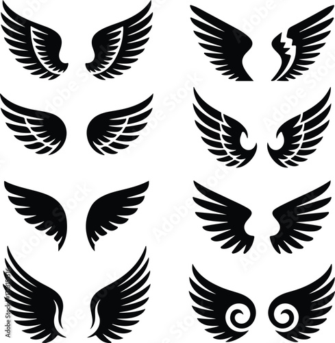 Angel Wings Icon Silhouette Set Elegant Feathered Angel Wing Silhouette Collection