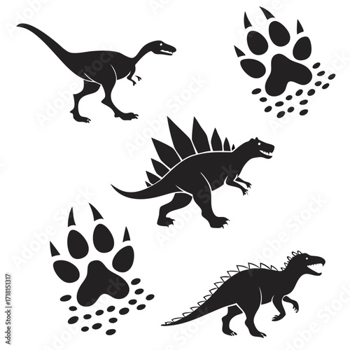 Dinosaur Silhouettes and Paw Prints Collection Keywords: dinosaur, silhouette, paw print