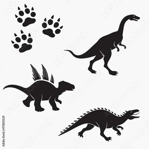 Dinosaur Silhouettes and Paw Prints Collection Keywords: dinosaur, silhouette, paw print