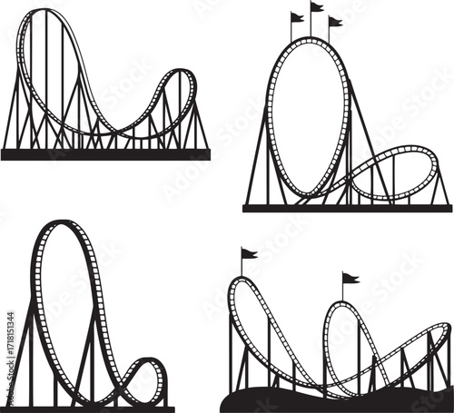 Roller Coaster Silhouette Amusement Park Ride Thrill Attraction Entertainment Fun Curve