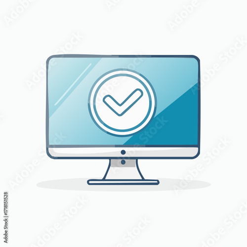 Computer screen displaying a checkmark in a circle.