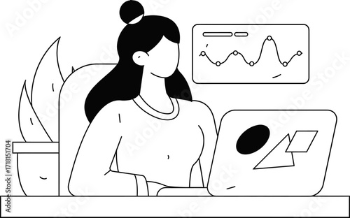 Dynamic professional analyzing data charts on laptop, driving business growth with insightful digital strategy and modern analytics in a focused workspace