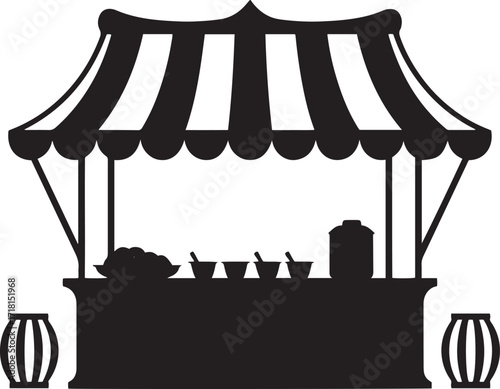 Asian Style Food Stall Silhouette with Pagoda Roof for Cultural Events and Markets