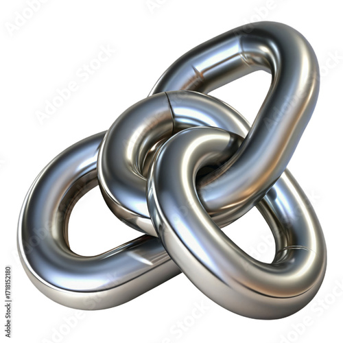 Intertwined metallic links isolated on a transparent background chain silver