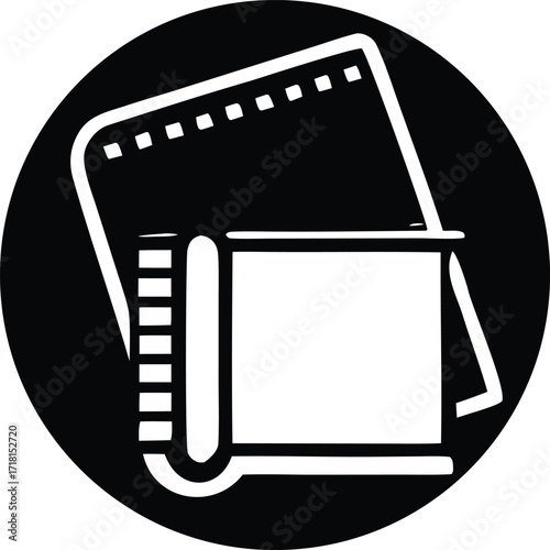 Simple icon of an open notebook or sketchpad with pages showing educational or creative concepts and ideas