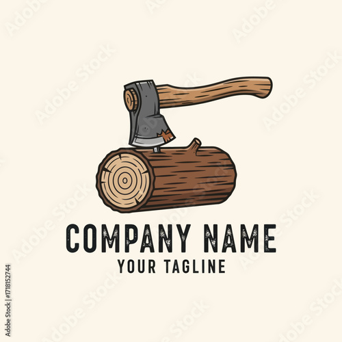 Rustic and Wood Log Illustration with Tree Rings for Lumber, Forestry, or Woodworking Company Logo Design on Light Cream Background, Flat Vector Elements, Vector Illustration, Simple Vector, Stylized