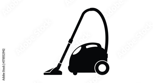 Simple black silhouette illustration of a modern upright vacuum cleaner