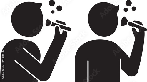 Two men applying makeup silhouette