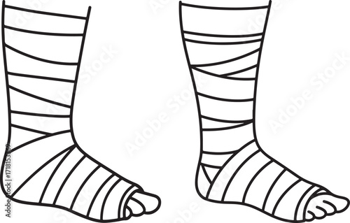 Two legs wrapped in bandages silhouette