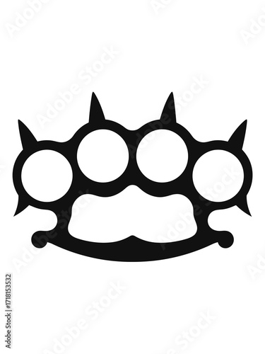 Black silhouette of spiked brass knuckles on white background