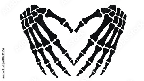 Skeleton hands forming a heart shape on white background