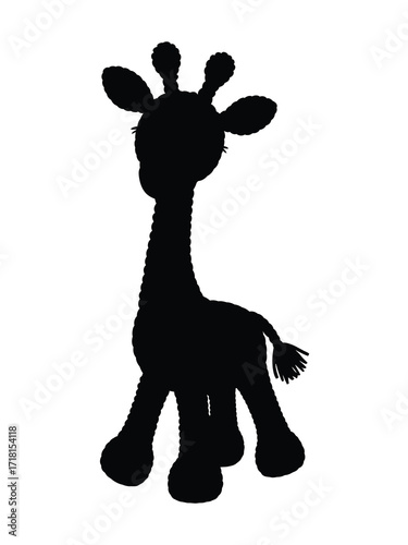 Cute silhouette of a baby giraffe standing on white background