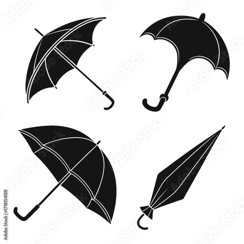 Four Black Umbrella Silhouettes in Various Positions