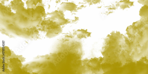Wispy clouds float against a turquoise sky, creating a serene and tranquil moment in nature. Clouds in hues of navy and midnight yellow. Bright yellow smoke clouds hovering over calm water.