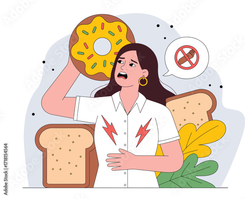 Woman with Digestive Issues and Food Intolerance Illustration