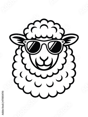 Cartoon sheep wearing cool sunglasses on white background