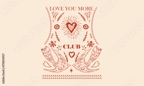 Jacket back print design. Dove bird print design. Valentine heart graphic print design. Heart line drawing. Love day artwork.	
