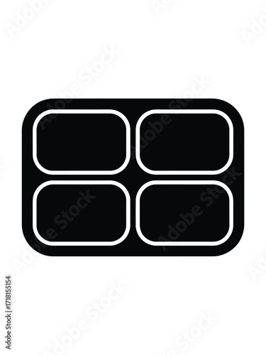 Black rectangular tray with four rounded compartments