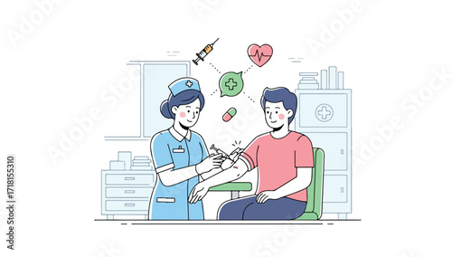 Nurse administering a blood test to a patient in a medical setting.