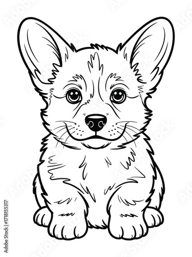 Adorable welsh corgi puppy line drawing for coloring