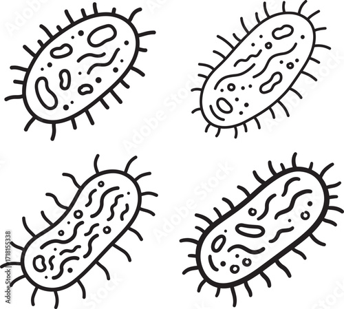 Four hand drawn oval bacteria shapes silhouette