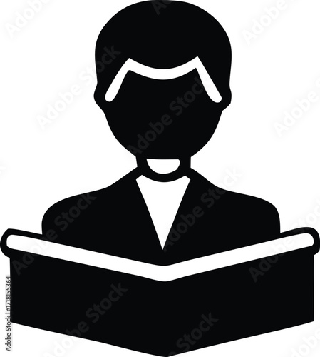 Person reading open book silhouette icon symbol representing education learning knowledge study literacy literacy awareness knowledge acquisition