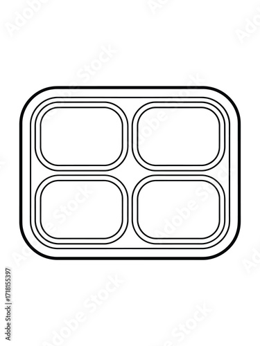Simple outline drawing of a four compartment food tray