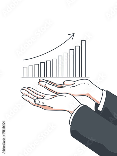 Businessman holding a growing financial graph in his hands