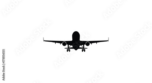 Silhouette of a passenger airplane against a plain white background