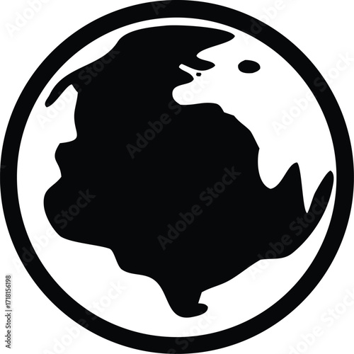 Bold black silhouette of a stylized globe emblem for global reach and connectivity concepts