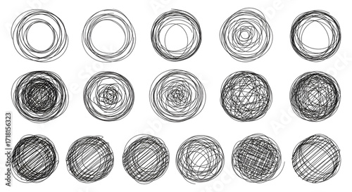 Hand drawn circle line sketch set. Vector circular scribble doodle round circles for message note mark design element