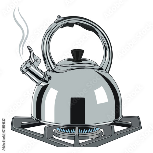 kettle, tea, teapot, pot, isolated, kitchen, metal, object, white, old, drink, water, handle, hot, boil, teakettle, steel, beverage, heat, black, coffee, cooking, kitchenware, boiling, appliance