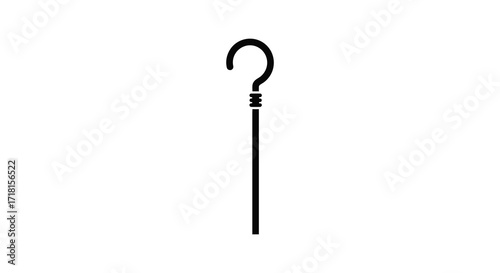 Simple black and white illustration of a shepherd s crook on white