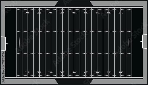 Football Black Field EPS. American Football Field with Line and Grass Texture. touch downs vector illustration