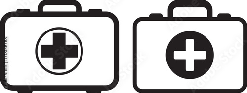 Two medical first aid kit silhouettes with crosses