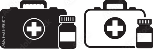 First aid kit and medicine bottle silhouette