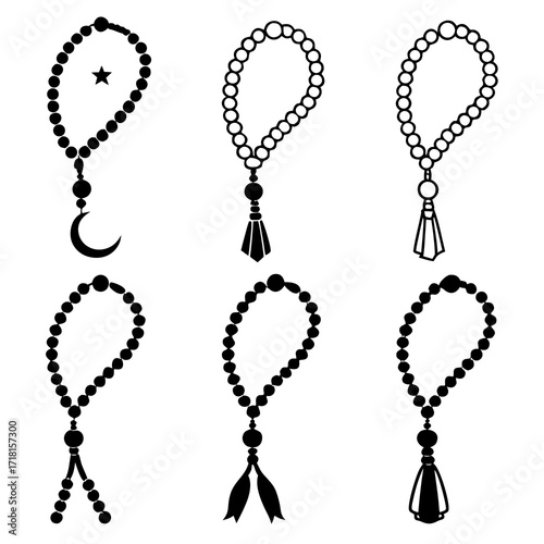 Islamic Prayer Beads and Symbols Silhouette Collection