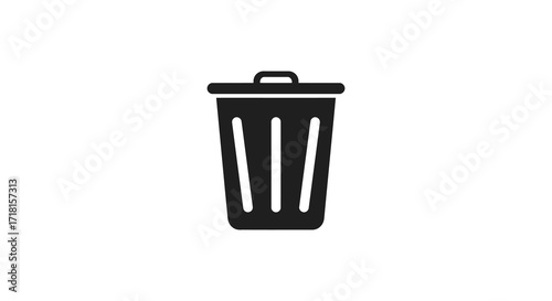Simple black and white illustration of a closed trash can icon