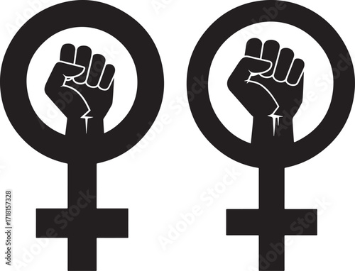 Two feminist symbols with raised fists silhouette