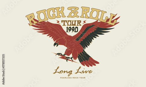 Bird vector design. Eagle rock tour graphic print design. Make some noise rock and roll artwork design.