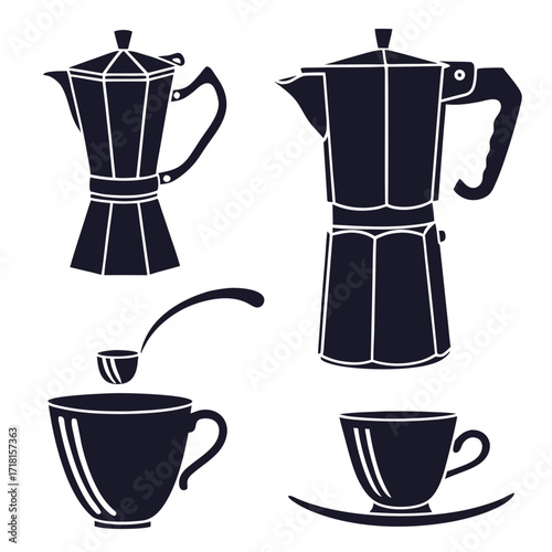 Italian Moka Coffee Pots and Cups Silhouettes moka pot