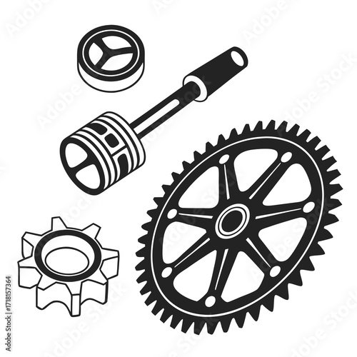 Isometric Piston and Gears Mechanical Parts connecting rod
