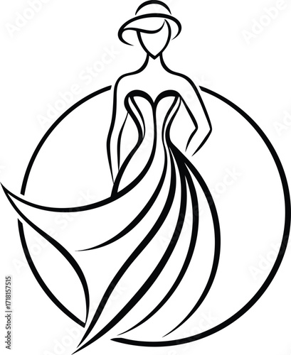Elegant Fashion Icon of a Woman in a Flowing Dress Framed by a Decorative Circle a Symbol of Style and Grace