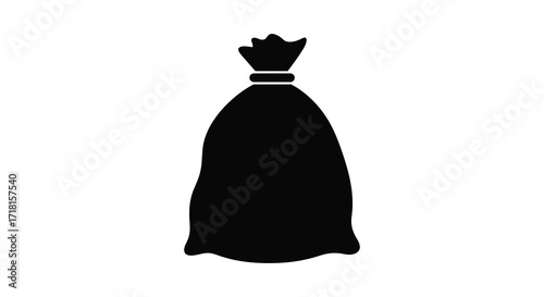 Simple black silhouette of a full sack or bag graphic design element