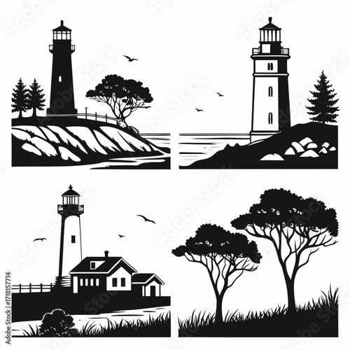 Lighthouses With Trees Fences And Coastal Views ocean