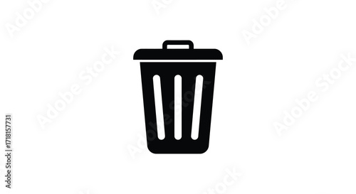 Simple black and white illustration of a closed trash can icon