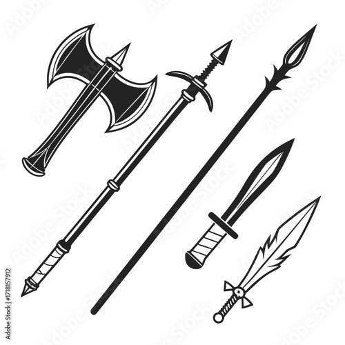 Medieval Weapons Collection Axe Spear Sword Dagger Keywords: medieval, weapon, axe, battle axe