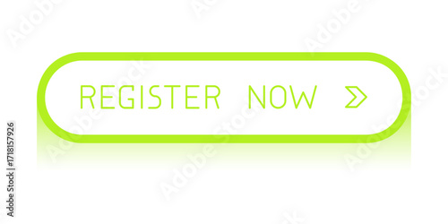 Modern green rounded CTA button with shadow, "Register now" text, arrow icon, web UI element for landing pages, mobile apps or banners.